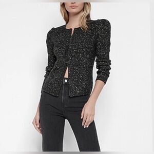WOMEN'S EXPRESS BLACK GOLD Detailed Sweater JACKET Cardigan Puff Shoulder S